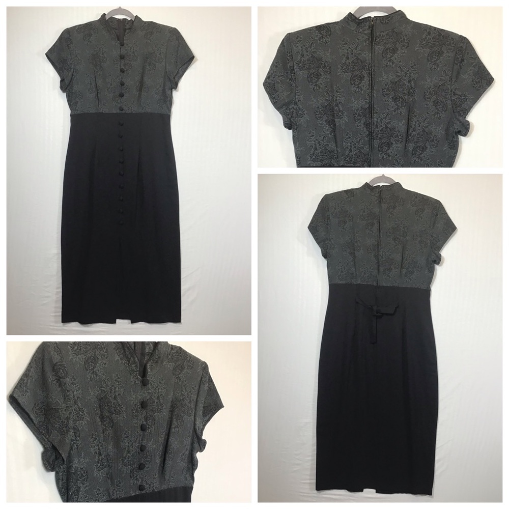 All that Jazz Vintage Womens Maxi Dress Size L Floral Shoulder Pads Button Goth - Picture 3 of 16